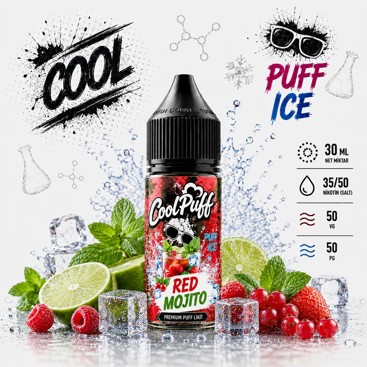 CoolPuff Red Mojito Likit kırmızı meyveli mojito aromalı puff salt likit CoolPuff Red Mojito Likit kırmızı meyveli mojito aromalı puff salt likit