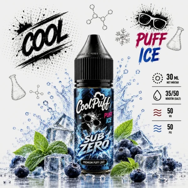 CoolPuff Sub Zero Likit buzlu yaban mersini ve nane aromalı puff salt likit