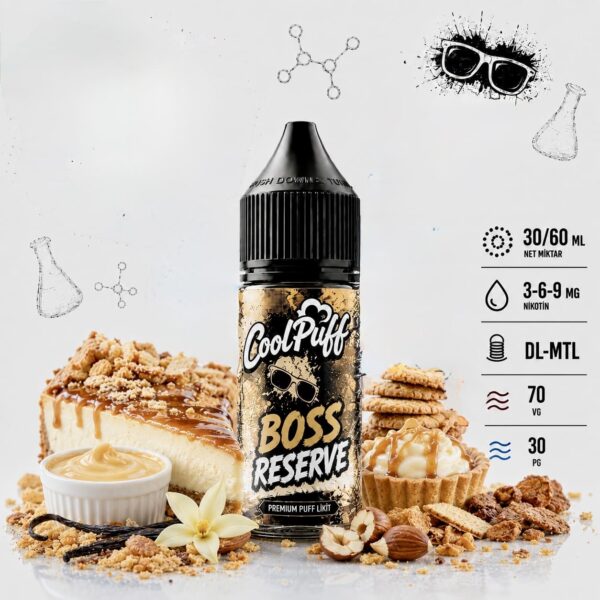 CoolPuff Boss Reserve karamel ve vanilyalı likit şişesi