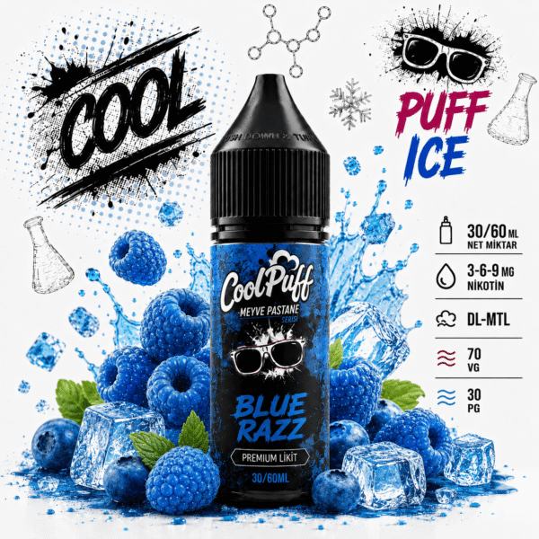 CoolPuff Blue Razz buzlu mavi ahududu likiti şişesi