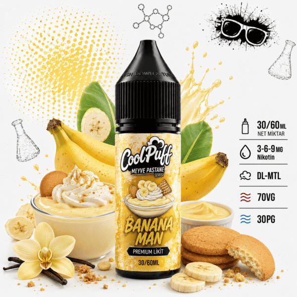 CoolPuff Banana Man muzlu kremalı bisküvi likiti şişesi