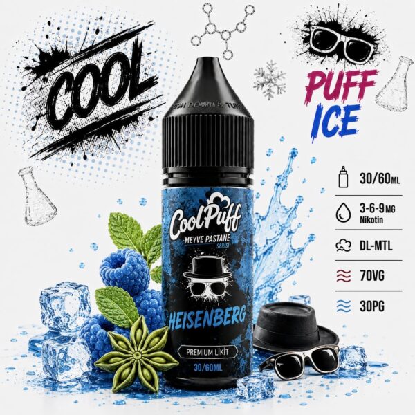 CoolPuff Heisenberg mavi ahududu anason ve naneli likit şişesi