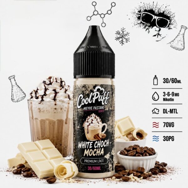CoolPuff White Choc Mocha beyaz çikolatalı kahve likiti şişesi
