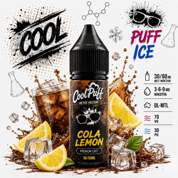 CoolPuff Cola Lemon kola ve limonlu likit şişesi